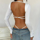 Long Sleeve Open Back Strap Bodysuit